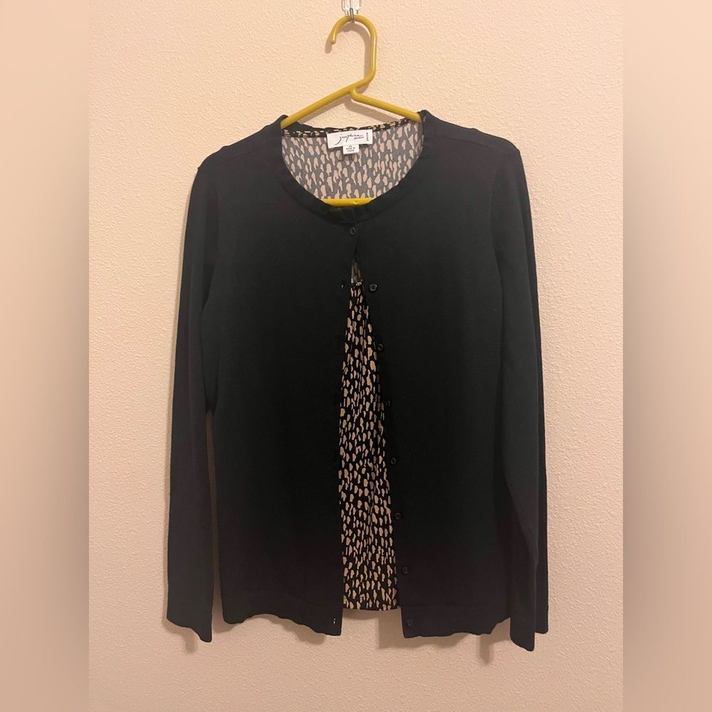Classic Black Cardigan with sleeveless Leopard print top